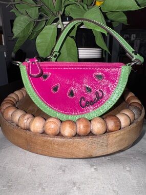 Coach Pink and Green Watermelon Wristlet
